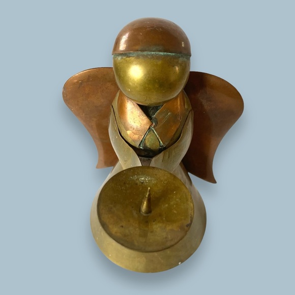 Vintage MCM Brass and Copper Angel Candle Holder 8” - Picture 5 of 11